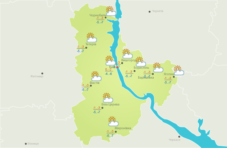 Погода на сьогодні: температура від -8, місцями мокрий сніг з дощем